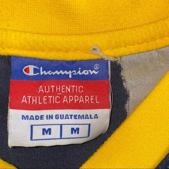 Vintage Champion V-Neck T-Shirt Medium Navy Yellow Athletic Sports Streetwear - Picture 5 of 6
